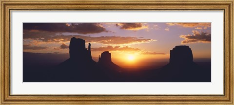 Framed Silhouette of buttes at sunset, The Mittens, Monument Valley Tribal Park, Monument Valley, Utah, USA Print