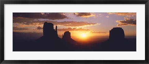 Framed Silhouette of buttes at sunset, The Mittens, Monument Valley Tribal Park, Monument Valley, Utah, USA Print