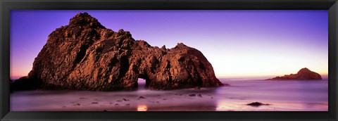 Framed Rock formations on the beach, Pfeiffer Beach, Big Sur, California, USA Print