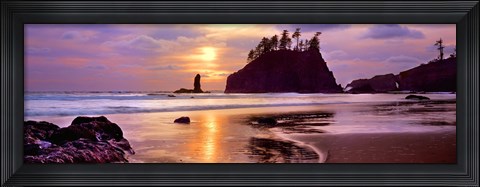 Framed Sunset at Second Beach, Olympic National Park, Washington State Print