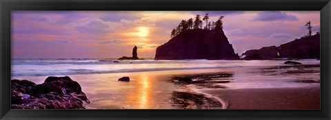 Framed Sunset at Second Beach, Olympic National Park, Washington State Print