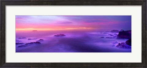 Framed Fog reflected in the sea at sunset Print