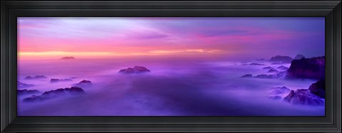 Framed Fog reflected in the sea at sunset Print