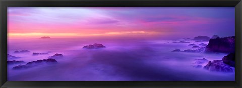 Framed Fog reflected in the sea at sunset Print