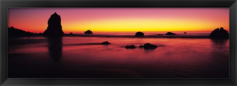 Framed Sunset over rocks in the ocean, Big Sur, California, USA Print