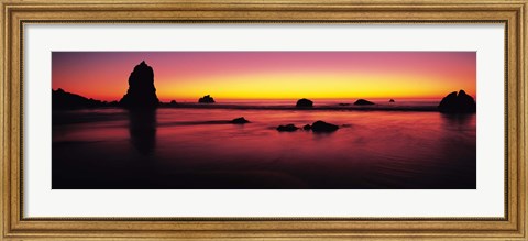 Framed Sunset over rocks in the ocean, Big Sur, California, USA Print
