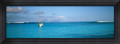 Framed Boat in the ocean, Huahine Island, Society Islands, French Polynesia Print