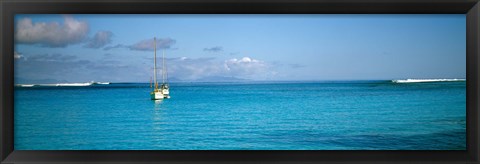 Framed Boat in the ocean, Huahine Island, Society Islands, French Polynesia Print