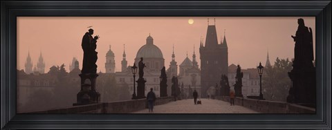 Framed Charles Bridge at dusk with the Church of St. Francis in the background, Old Town Bridge Tower, Prague, Czech Republic Print