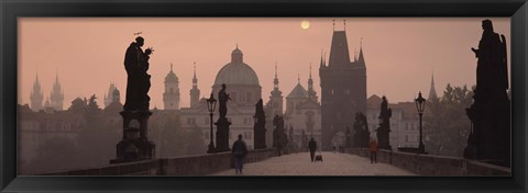 Framed Charles Bridge at dusk with the Church of St. Francis in the background, Old Town Bridge Tower, Prague, Czech Republic Print