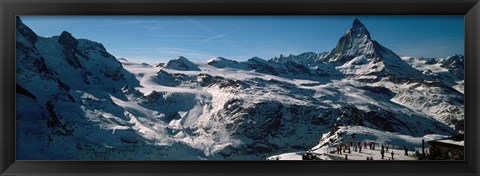 Framed Skiers on mountains in winter, Matterhorn, Switzerland Print