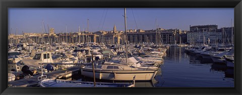 Framed Boats docked at a harbor, Marseille, Bouches-Du-Rhone, Provence-Alpes-Cote d&#39;Azur, France Print