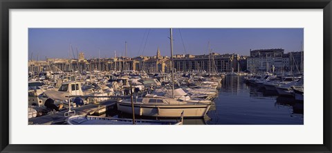 Framed Boats docked at a harbor, Marseille, Bouches-Du-Rhone, Provence-Alpes-Cote d&#39;Azur, France Print