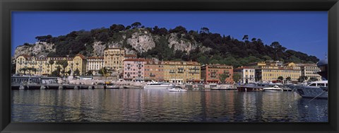 Framed Boats docked at a port, English Promenade, Nice, Alpes-Maritimes, Provence-Alpes-Cote d&#39;Azur, France Print
