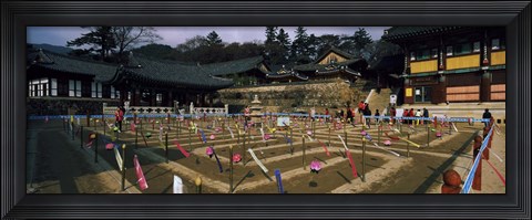 Framed Tourists at a temple, Haeinsa Temple, Kayasan Mountains, Gyeongsang Province, South Korea Print