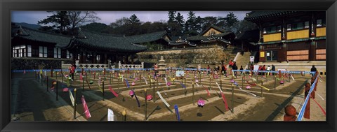 Framed Tourists at a temple, Haeinsa Temple, Kayasan Mountains, Gyeongsang Province, South Korea Print