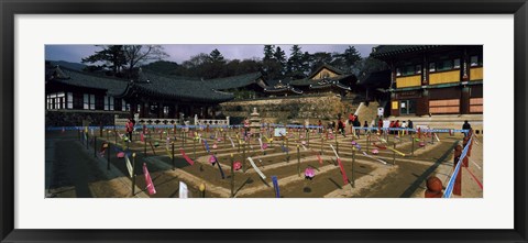 Framed Tourists at a temple, Haeinsa Temple, Kayasan Mountains, Gyeongsang Province, South Korea Print