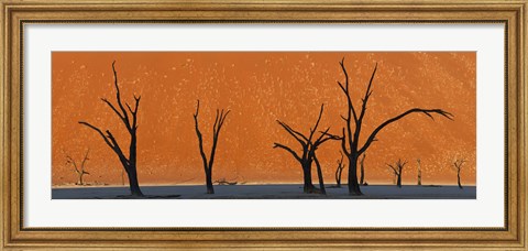 Framed Dead trees by red sand dunes, Dead Vlei, Namib-Naukluft National Park, Namibia Print