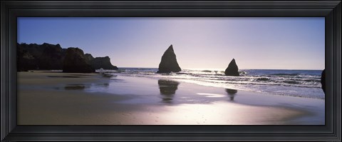 Framed Rock formations in the ocean, Alvor Beach, Algarve, Portugal Print