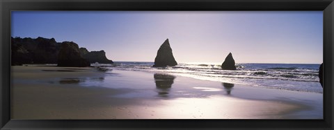 Framed Rock formations in the ocean, Alvor Beach, Algarve, Portugal Print