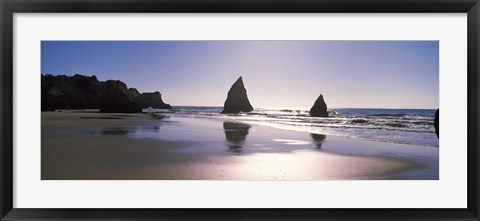 Framed Rock formations in the ocean, Alvor Beach, Algarve, Portugal Print