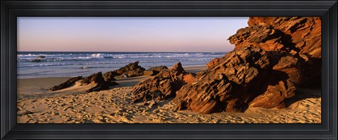 Framed Rock formations on the beach, Carrapateira Beach, Algarve, Portugal Print