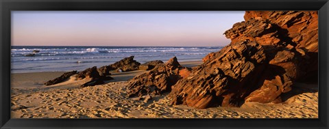 Framed Rock formations on the beach, Carrapateira Beach, Algarve, Portugal Print