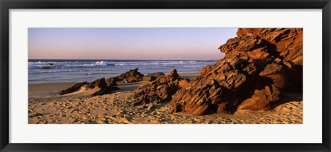 Framed Rock formations on the beach, Carrapateira Beach, Algarve, Portugal Print