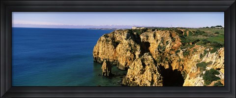 Framed Rock formations in the ocean, Lagos, Algarve, Portugal Print