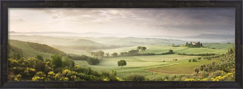 Framed Foggy field, Villa Belvedere, San Quirico d&#39;Orcia, Val d&#39;Orcia, Siena Province, Tuscany, Italy Print