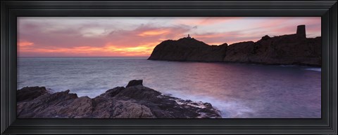 Framed Islands in the sea, La Pietra, Genoese Tower, Phare De La Pietra, L&#39;Ile-Rousse, Balagne, Corsica, France Print