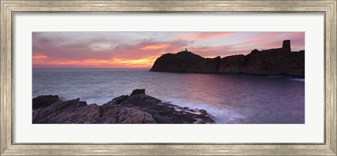 Framed Islands in the sea, La Pietra, Genoese Tower, Phare De La Pietra, L&#39;Ile-Rousse, Balagne, Corsica, France Print