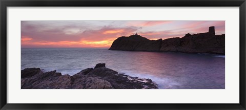 Framed Islands in the sea, La Pietra, Genoese Tower, Phare De La Pietra, L&#39;Ile-Rousse, Balagne, Corsica, France Print