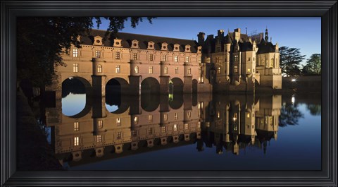 Framed Reflection of a castle in a river, Chateau De Chenonceau, Indre-Et-Loire, Loire Valley, Loire River, Region Centre, France Print