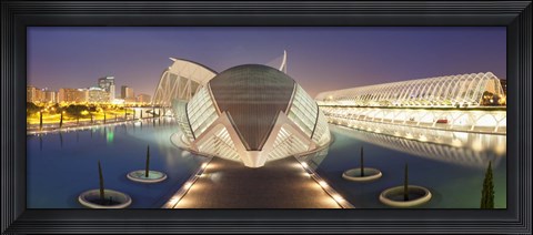 Framed Opera house lit up at night, Ciutat De Les Arts I Les Ciencies, Valencia, Spain Print