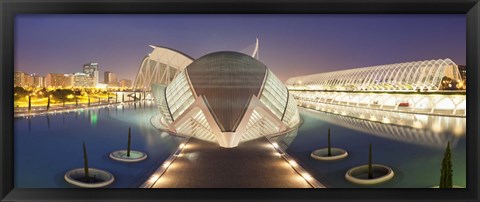 Framed Opera house lit up at night, Ciutat De Les Arts I Les Ciencies, Valencia, Spain Print