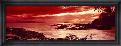 Framed Orange Sunset over the coast, Makena Beach, Maui, Hawaii Print