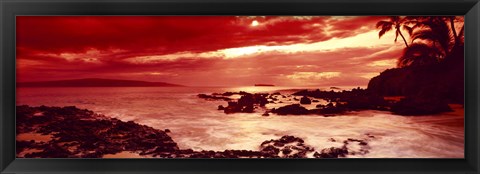 Framed Orange Sunset over the coast, Makena Beach, Maui, Hawaii Print