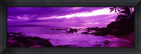 Framed Purple Sunset over the coast, Makena Beach, Maui, Hawaii Print