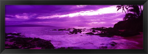 Framed Purple Sunset over the coast, Makena Beach, Maui, Hawaii Print