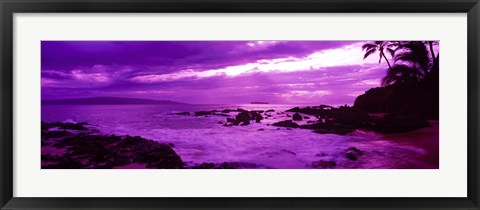 Framed Purple Sunset over the coast, Makena Beach, Maui, Hawaii Print