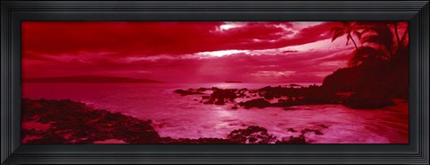Framed Red Sunset over the coast, Makena Beach, Maui, Hawaii Print