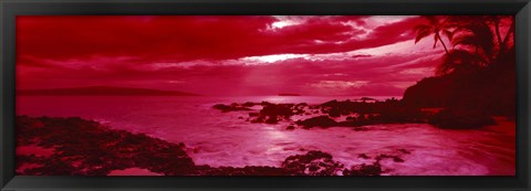 Framed Red Sunset over the coast, Makena Beach, Maui, Hawaii Print