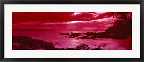 Framed Red Sunset over the coast, Makena Beach, Maui, Hawaii Print