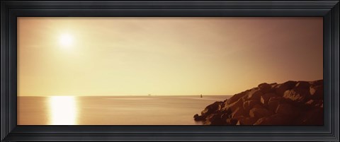 Framed Rock jetty leading into Fort Lauderdale Harbor at sunrise, Fort Lauderdale, Broward County, Florida, USA Print