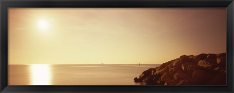 Framed Rock jetty leading into Fort Lauderdale Harbor at sunrise, Fort Lauderdale, Broward County, Florida, USA Print