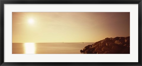 Framed Rock jetty leading into Fort Lauderdale Harbor at sunrise, Fort Lauderdale, Broward County, Florida, USA Print