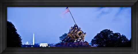 Framed Iwo Jima Memorial at dusk with Washington Monument in the background, Arlington National Cemetery, Arlington, Virginia, USA Print
