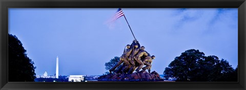 Framed Iwo Jima Memorial at dusk with Washington Monument in the background, Arlington National Cemetery, Arlington, Virginia, USA Print