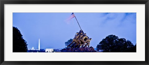 Framed Iwo Jima Memorial at dusk with Washington Monument in the background, Arlington National Cemetery, Arlington, Virginia, USA Print